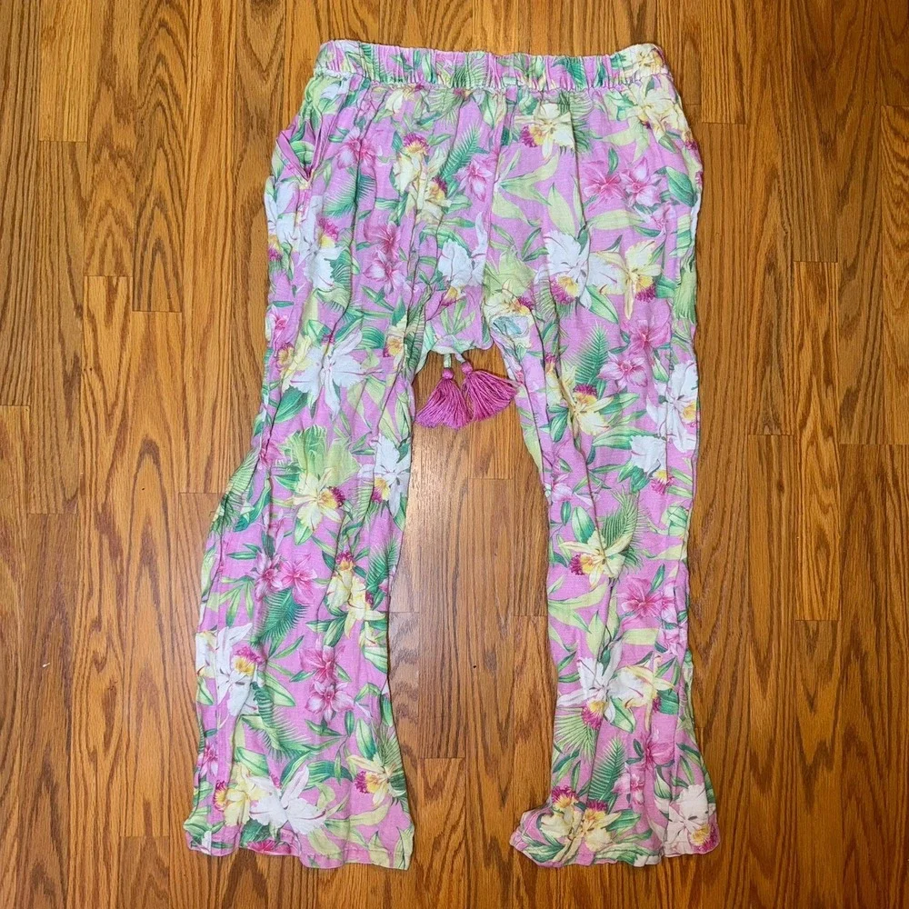 Tommy Bahama Caribbean ORCHID ST LUCIA BEACH PANTS Size Large Pink Linen